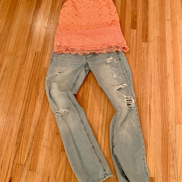 Ladekh tank halter top straps—apricot cotton lace - Picture 2 of 11